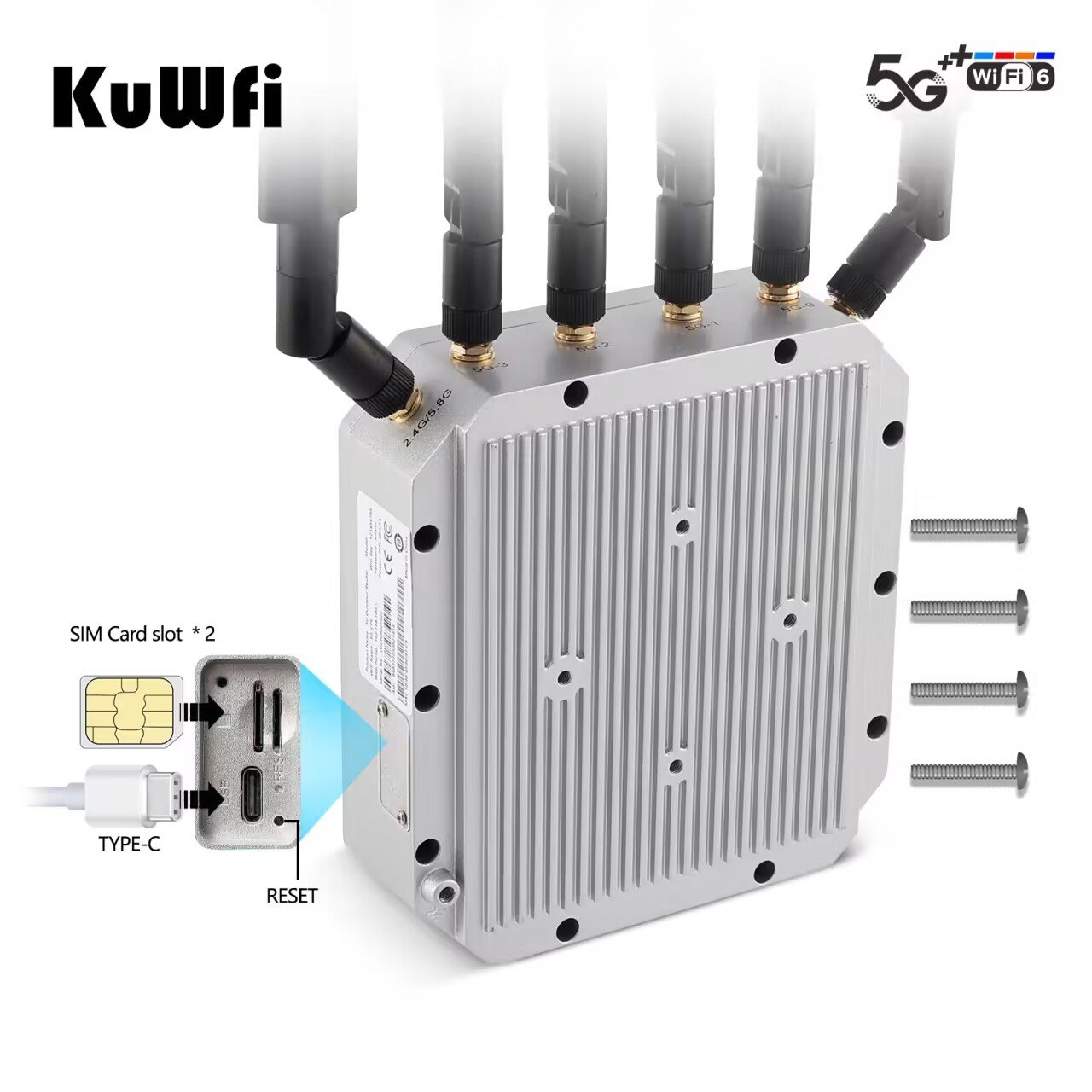 IP66 KuWFi Mesh Wireless Cpe 3000M Outdoor NSA/SA 5g Wireless Modems 2.5G Port Outdoor Cpe 5g Wifi Router With Sim Card Slot
